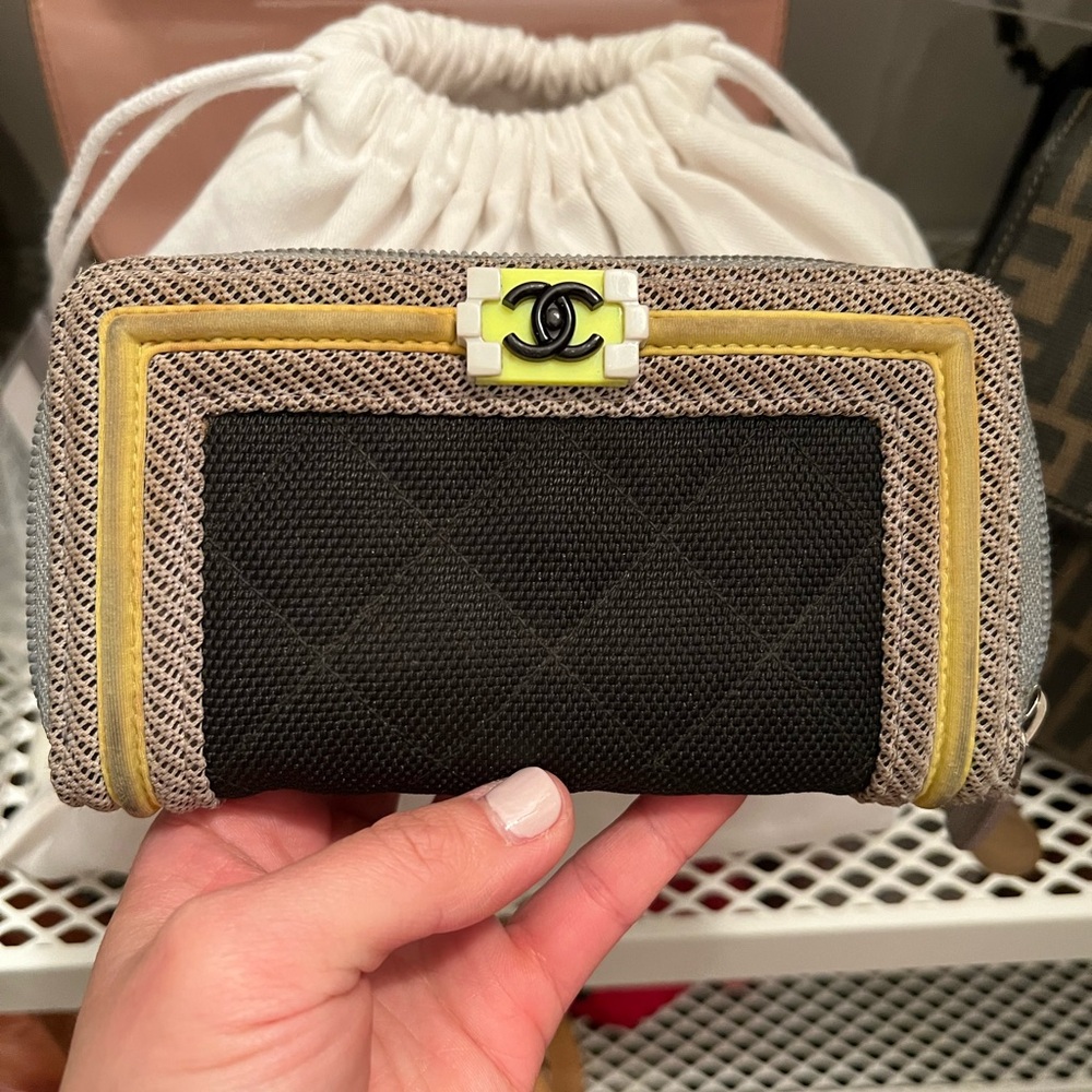 Chanel canvas quilted fluo boy zip around wallet